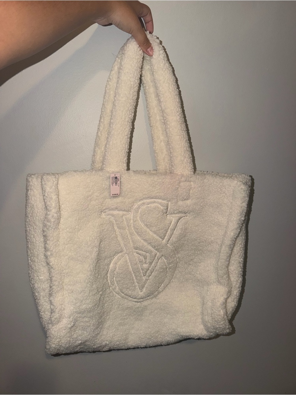 Victoria's Secret Cream Sherpa Tote with Embossed VS Logo